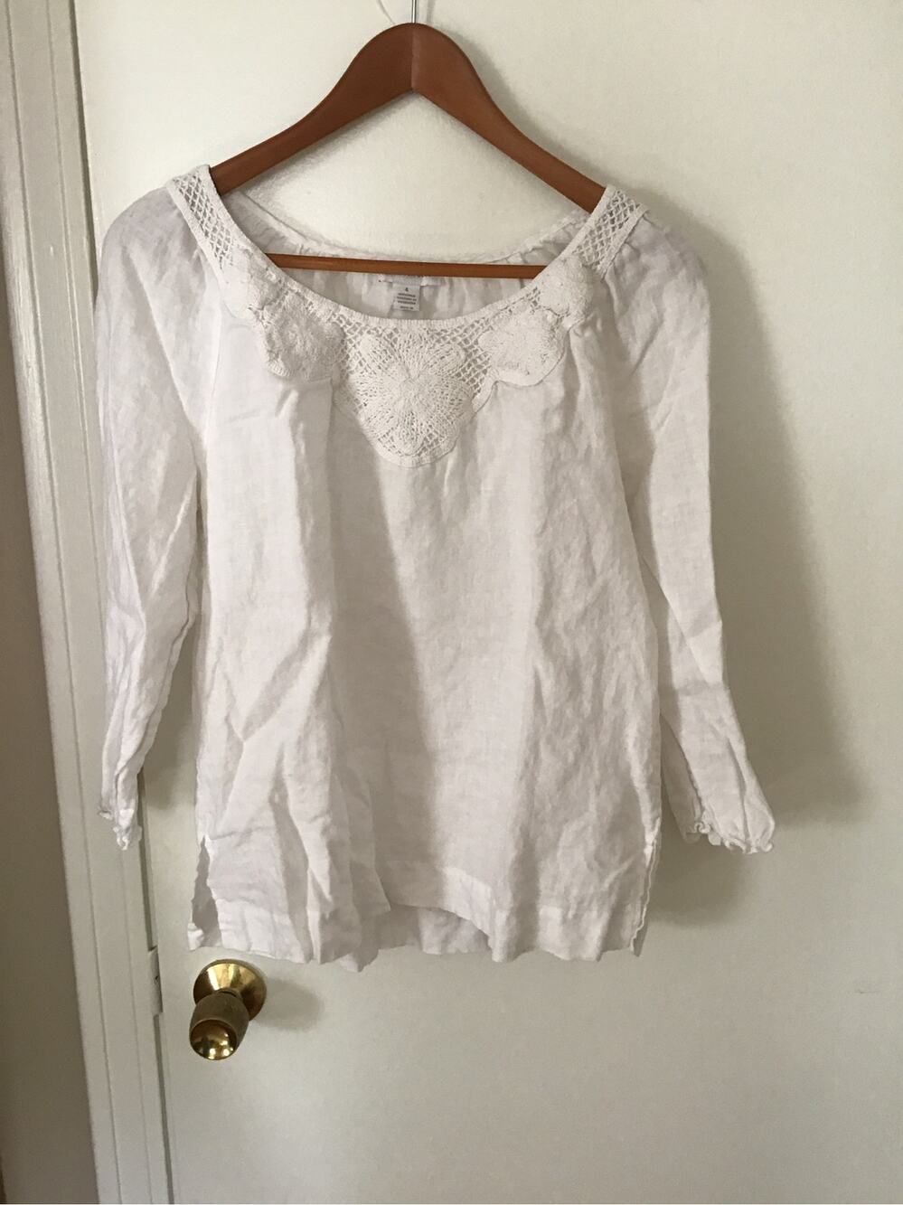 Charter Club Linen Top Embroidered Collar Transitional fall top